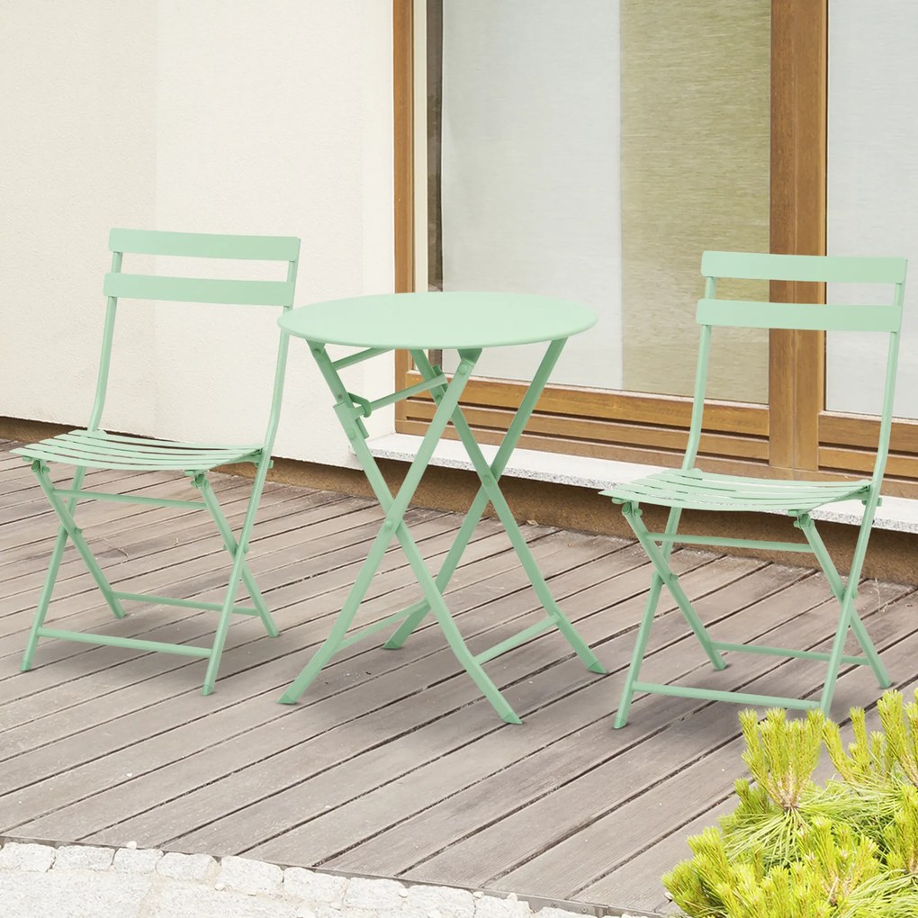 Outsunny Set de Mobilier de Grădină pentru 2 Persoane Masă Bistrou cu 2 Scaune pentru Curte Grădină Pliabil Verde | Aosom Romania