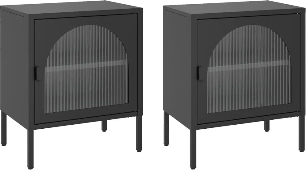 vidaXL Noptiere, 2 buc., negru, 50x35x60 cm, sticlă și oțel