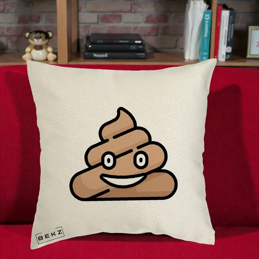 Perna Decorativa Emoji Poop Funny, 40x40 cm, Ecru, Husa Detasabila, Perna Inclusa, BEKZ®