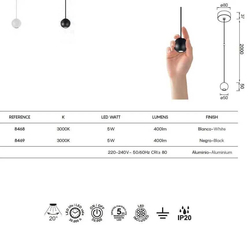 Pendul/Spot LED design minimalist modern, GRUISSAN negru MA-8469