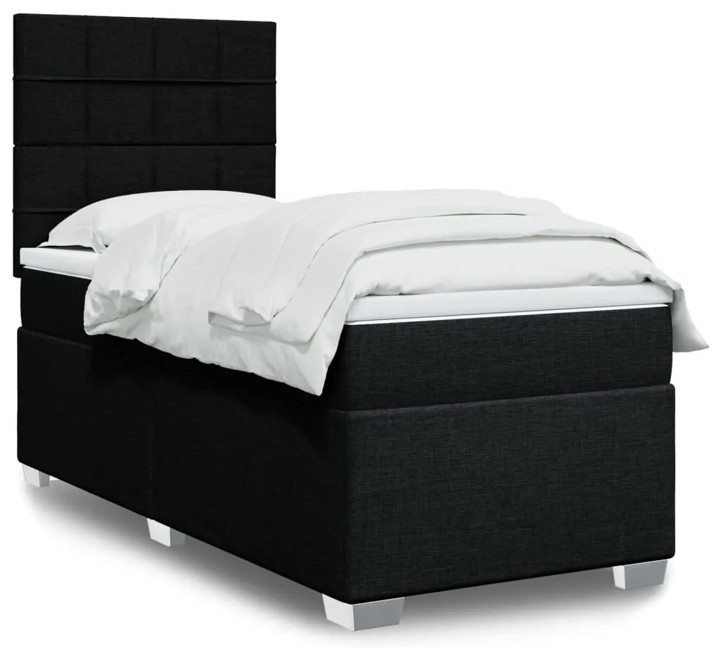 vidaXL Pat box spring cu saltea, negru, 100x200 cm, textil