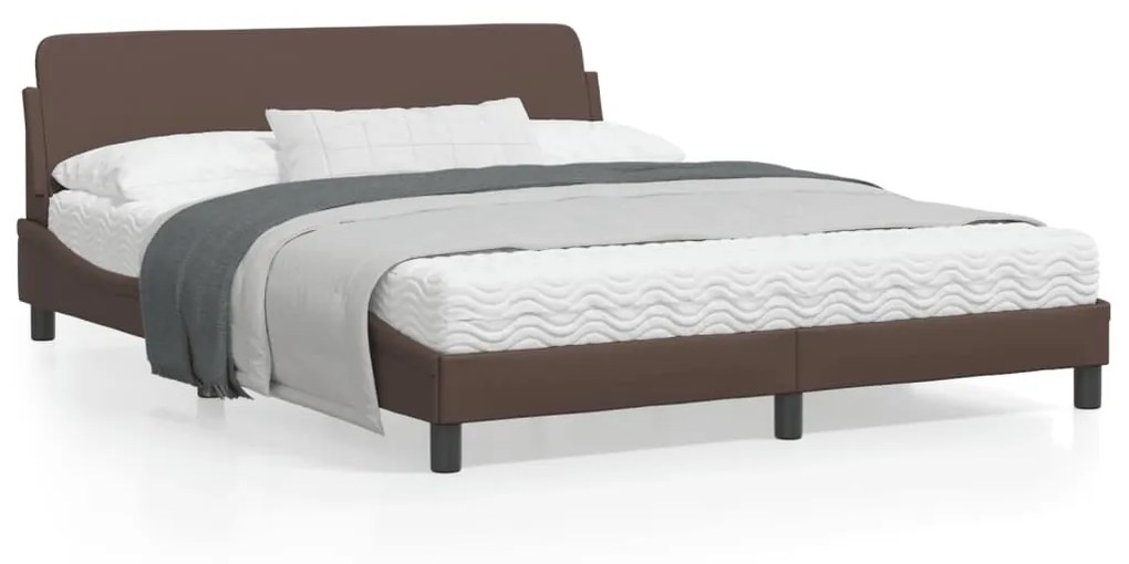 373220 vidaXL Cadru de pat cu tăblie, maro, 160x200 cm, piele ecologică