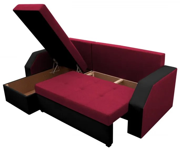 Coltar extensibil Madrid, 226x145x79 cm, 2 lazi depozitare, Reversibil, Rosu/Negru