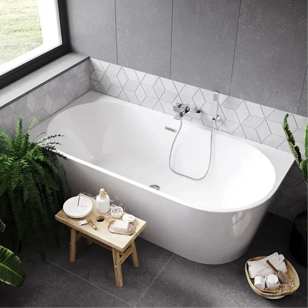 Cada freestanding Rea Sydney 160x75 cm alb lucios cu montaj stanga lipita de perete, BTW