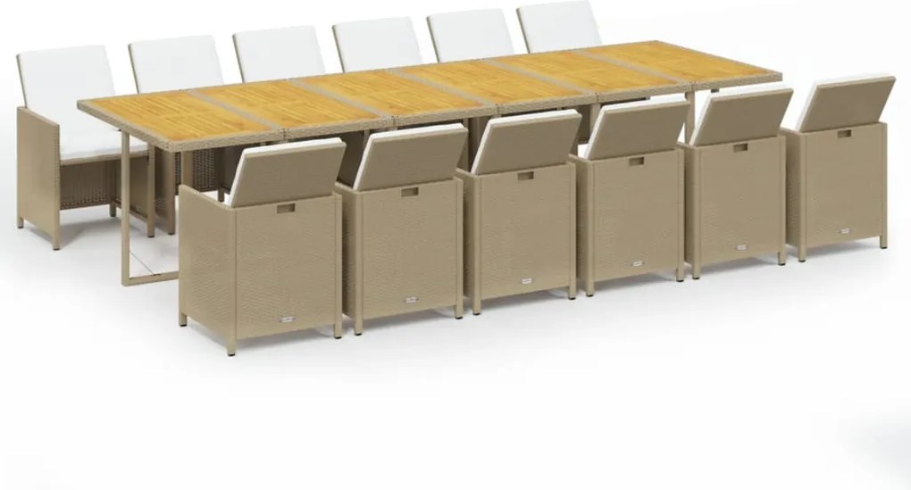 vidaXL Set mobilier de grădină cu perne, 13 piese, bej, poliratan