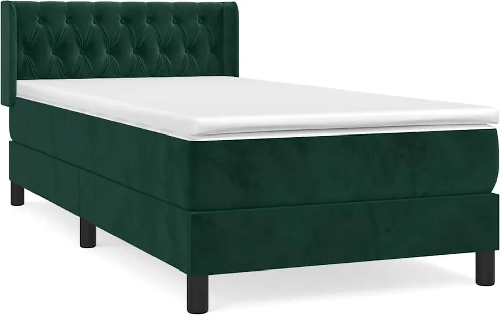 vidaXL Pat box spring cu saltea, verde închis, 90x190 cm, catifea
