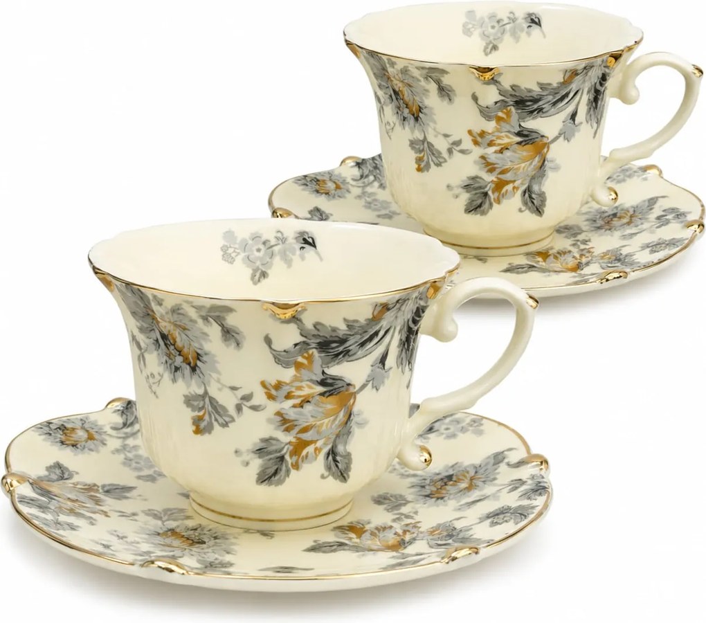 Serviciu Portelan Vintage 2 Cesti si farfurii, GOLDEN LEAF