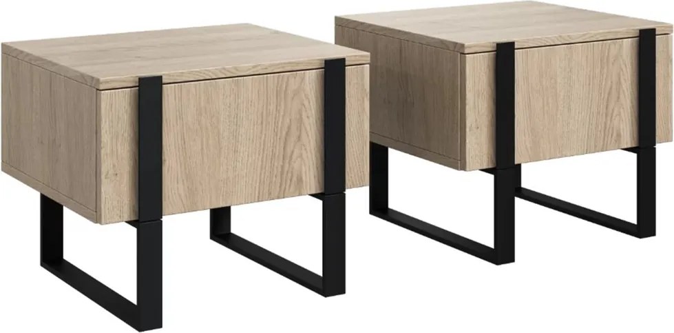 Set 2 măsuțe de noptieră Verica - stejar biscuit / picioare negre