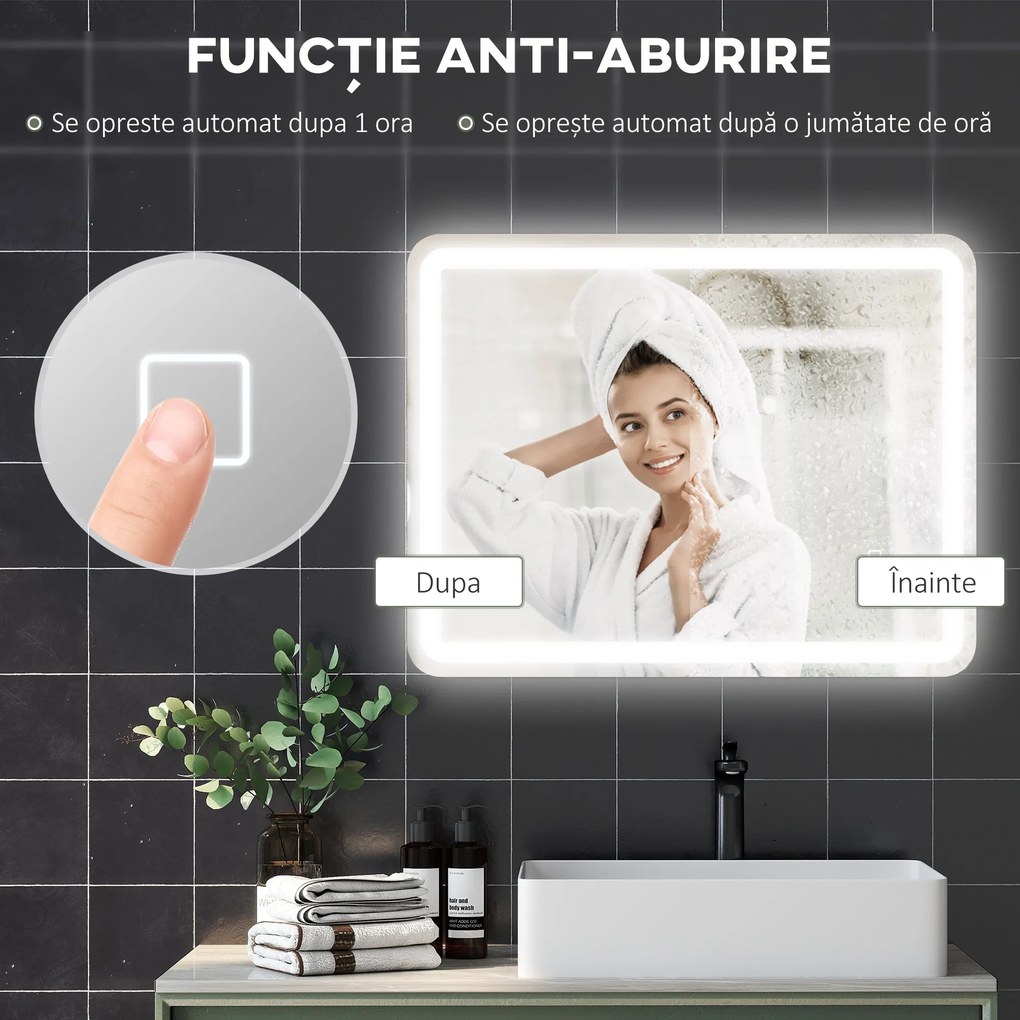 kleankin Oglinda pentru baie cu lumini LED, 70 x 50 cm | Aosom Romania