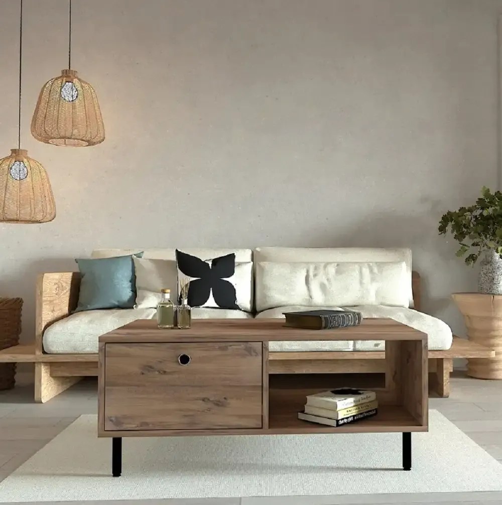 Masuta cafea Nando cu sertar ,pentru living,culoare nuc 100 cm