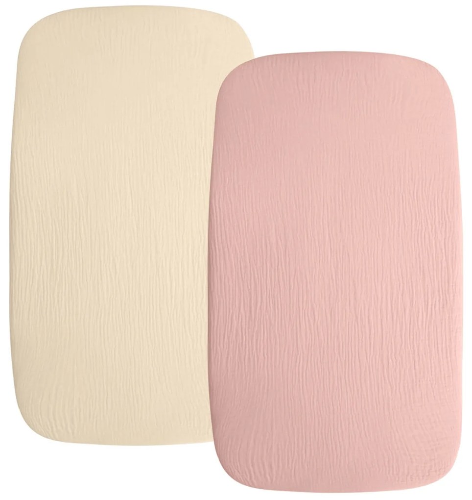 Set 2 cearceafuri din muselina cu elastic roata pentru patut cosleeper 90x50 cm Kidizi pink , bumbac 100%