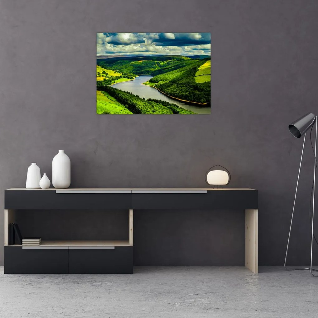 Tablou pe sticlă - Peisaj verde (70x50 cm)