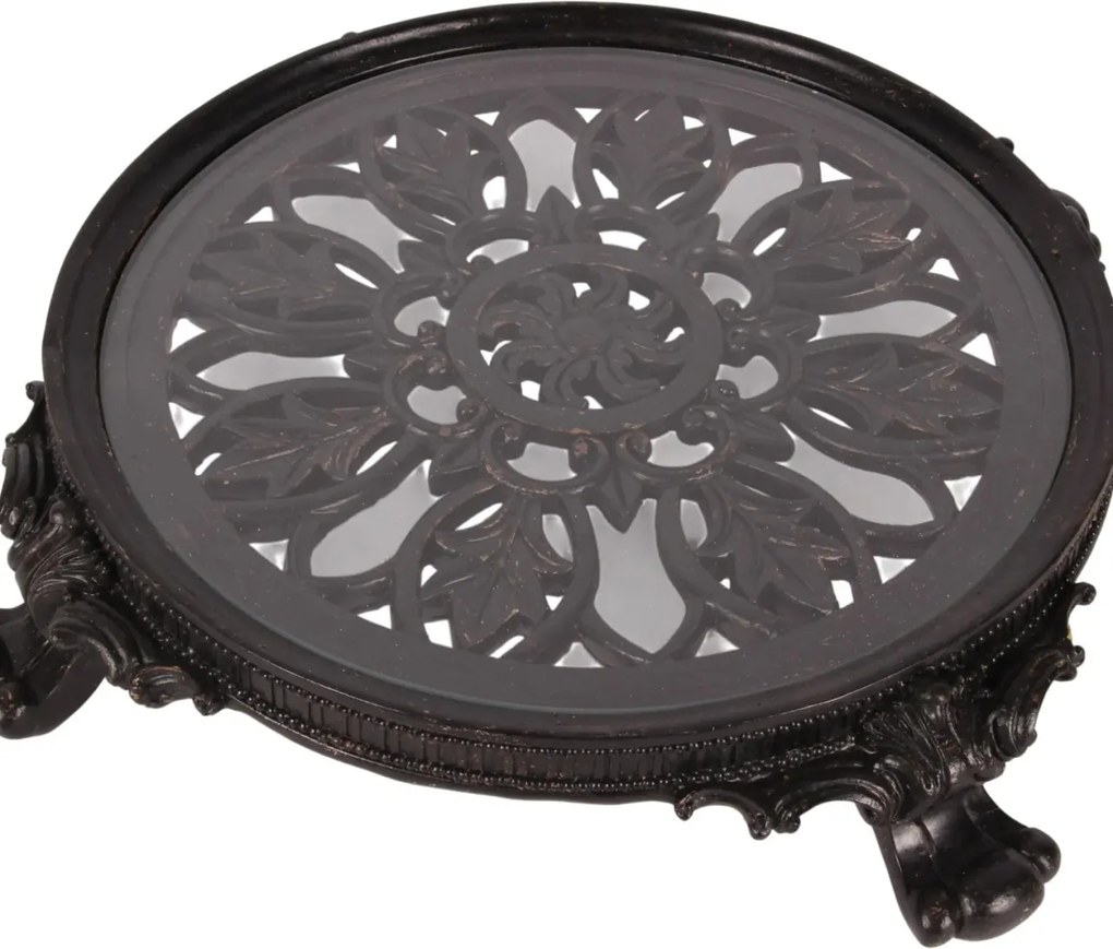 Tavă decorativă rotundă din polirășină și sticlă, negru, 8 x 35 cm, „Rivage”