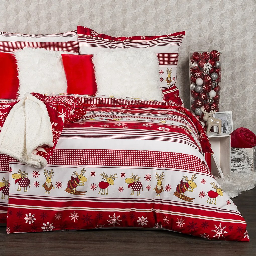 Lenjerie pat Crăciun 4Home Renii, din bumbac, 160 x 200 cm, 70 x 80 cm
