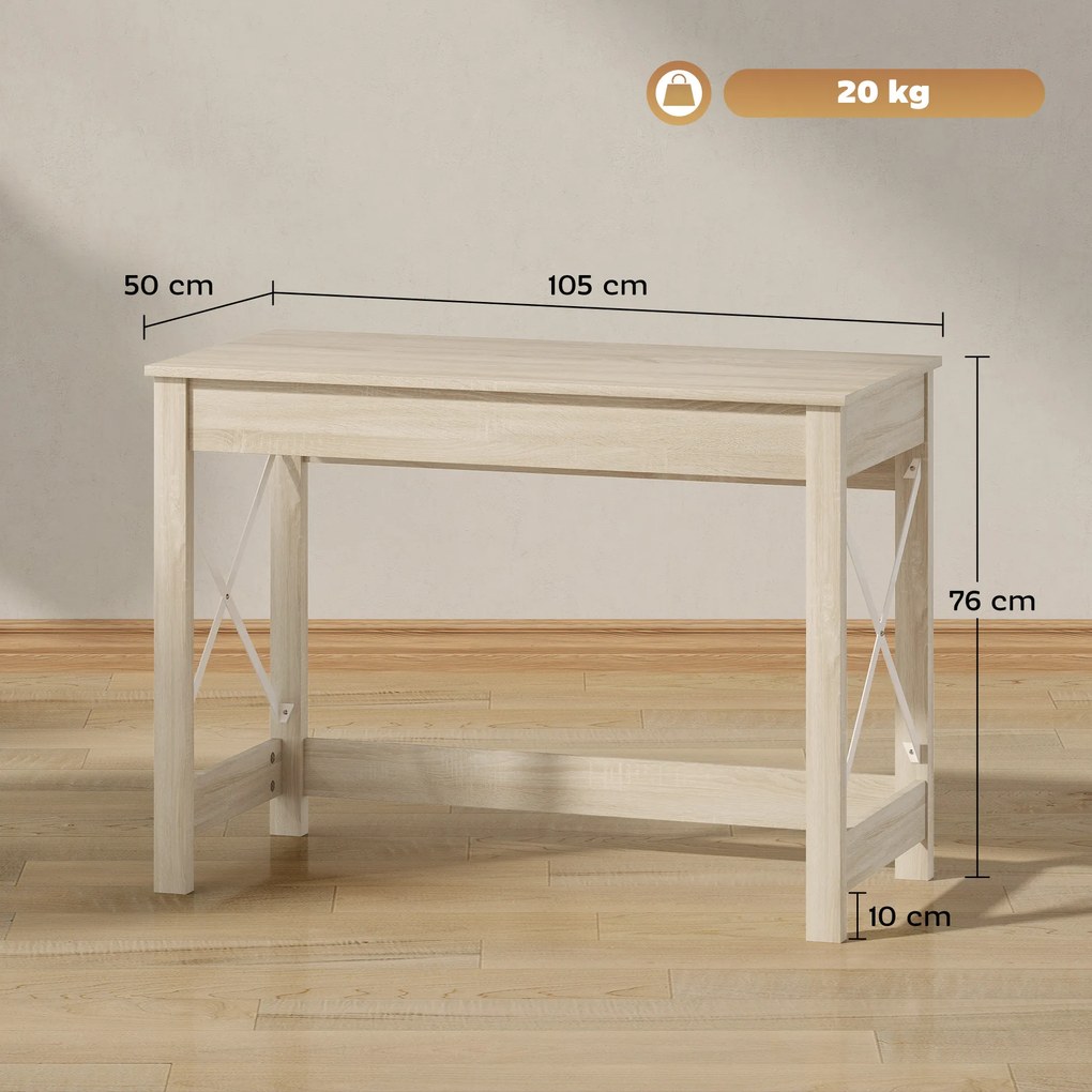 HOMCOM Masă de Birou Modernă Masă de Birou Masă de Calculator Ușor de Asamblat pentru Birou Studiu 105x50x76 cm Natural | Aosom Romania