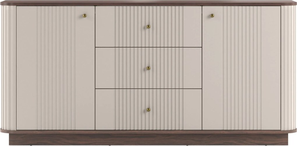 Comodă cu sertare pe soclu Vesper 160 cm - kashmir / nuc / mânere aurii
