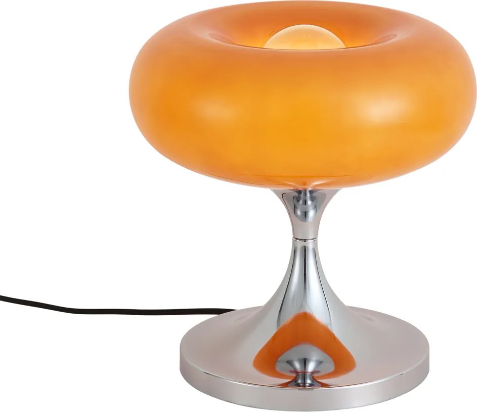 Lampă de masă retro cromată cu abajur din sticlă portocalie 31 cm - Glaze