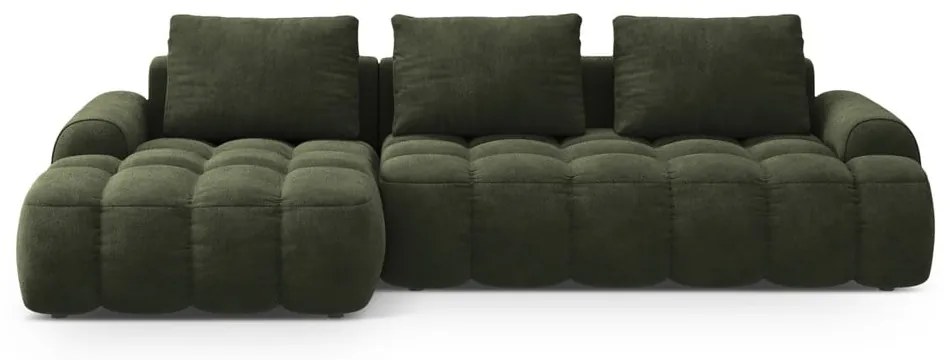 Colțar verde extensibil/cu spațiu de depozitare cu tapițerie din catifea (cu colț pe partea stângă/cu șezlong) Linz – Cosmopolitan Design