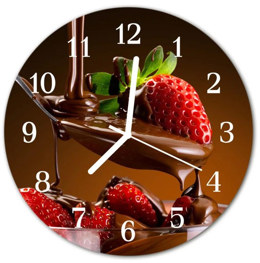 Ceas de perete din sticla rotund Ciocolata Căpșuni Food and Drinks Fructe Brown