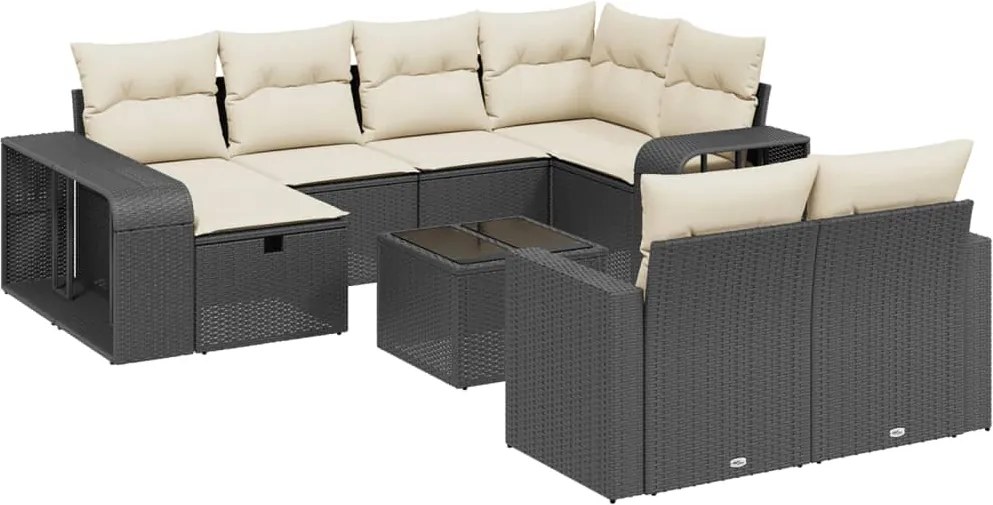 vidaXL Set canapele de grădină cu perne, 11 piese, negru, poliratan