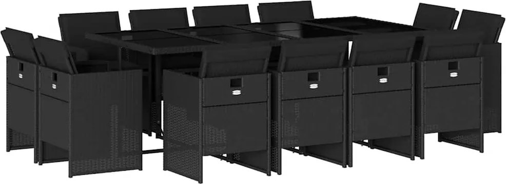 vidaXL Set mobilier de grădină cu perne, 13 piese, negru, poliratan
