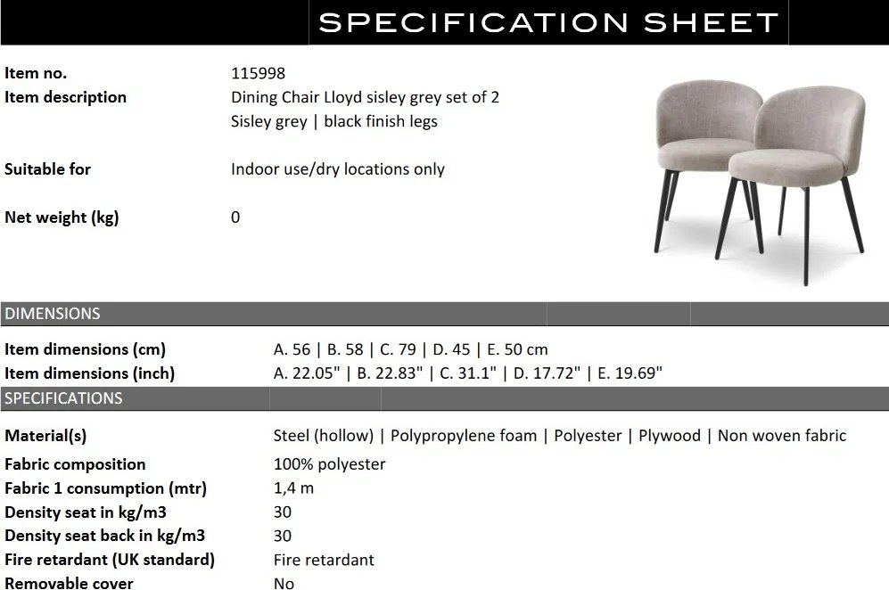 Set de 2 scaune design LUX Lloyd, Sisley gri