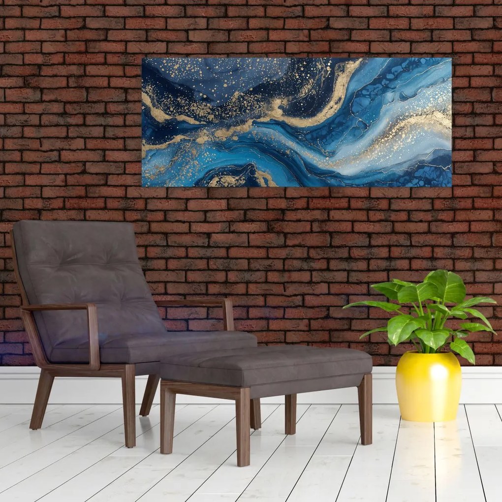 Tablou - Marmură abstractă albastru-aurie (120x50 cm)