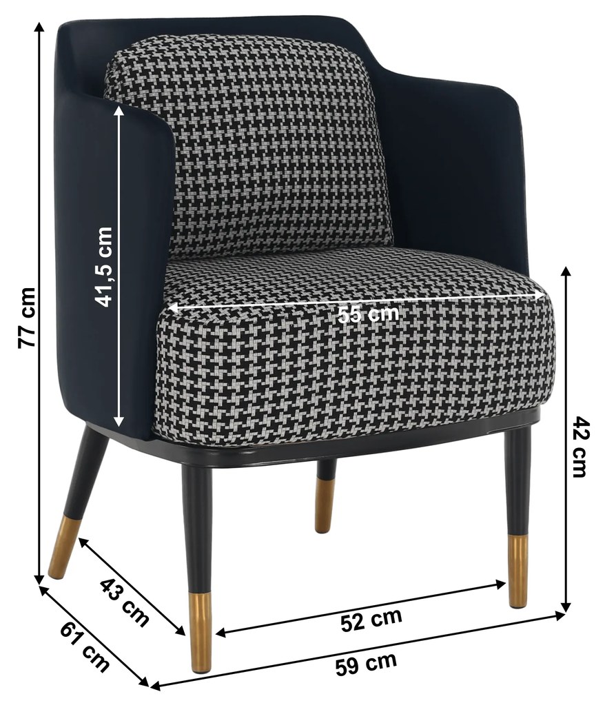 Fotoliu design, model alb-negru/ piele ecologică albastru închis, EMREN