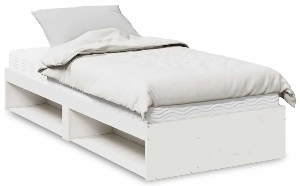 vidaXL Pat de zi cu saltea, alb, 80x200 cm, lemn masiv pin