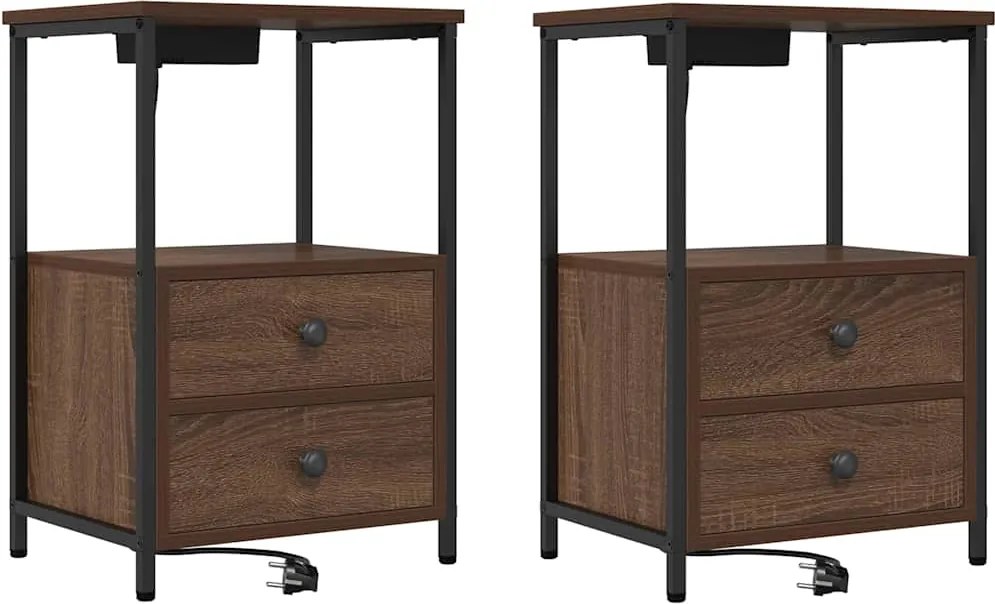 vidaXL Dulap de noapte cu sertar 2 pcs Stejar închis 40 x 31 x 60 cm