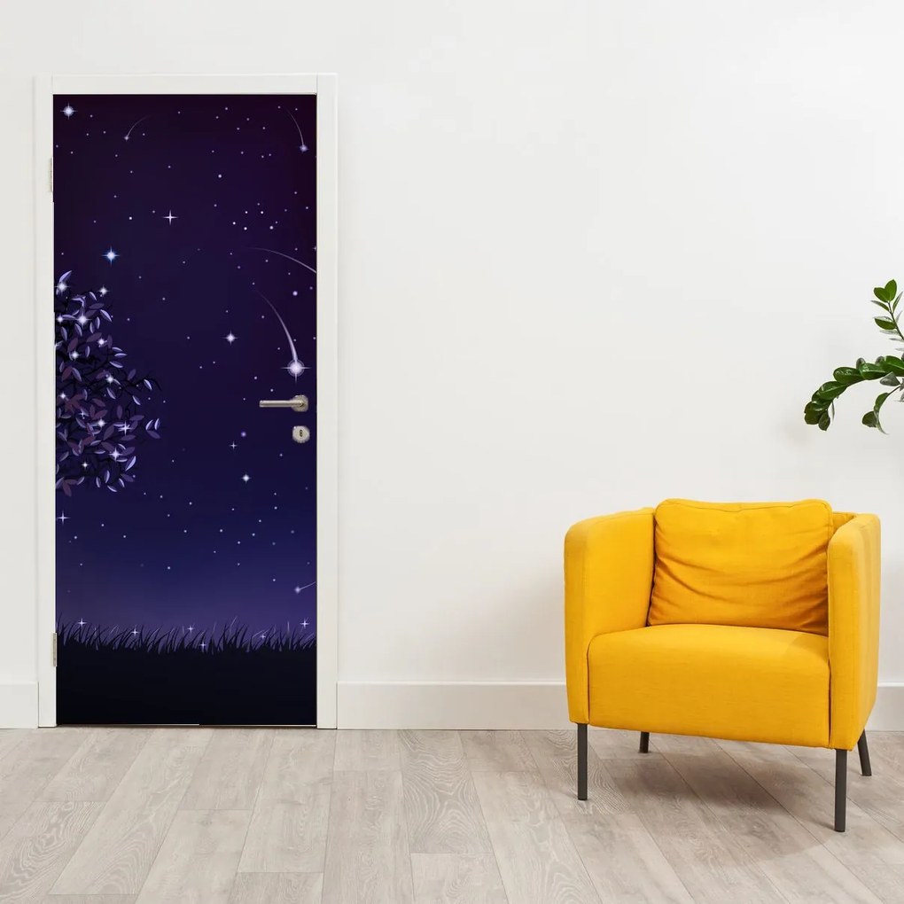 Fototapet pentru ușă - Noapte surprinsă prin ilustrație (95x205cm)