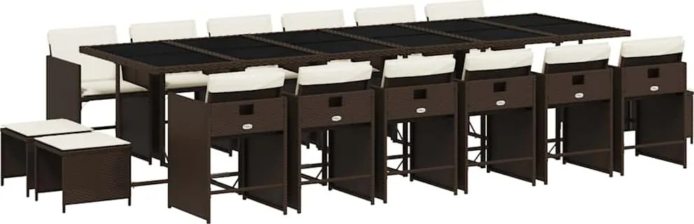 vidaXL Set mobilier de grădină cu perne, 17 piese, maro, poliratan