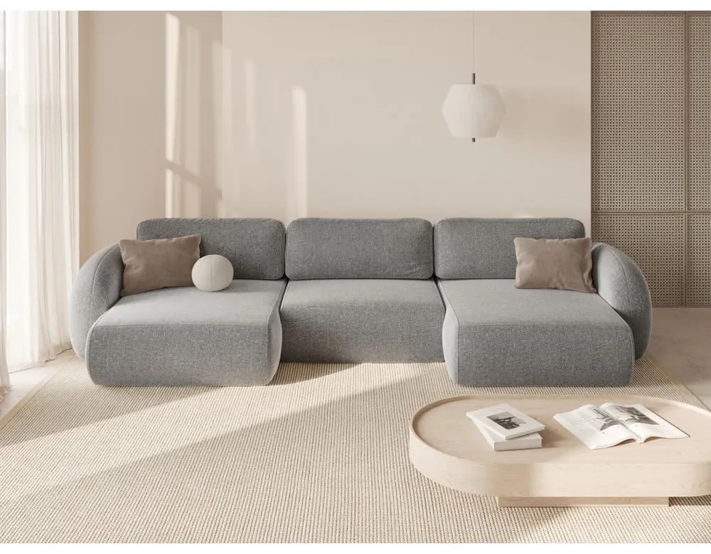 Colțar gri deschis extensibil/cu spațiu de depozitare cu tapițerie din chenille (în formă de "U") Tonale – Cosmopolitan Design