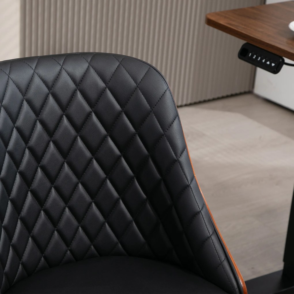 Scaun de birou Vinsetto, Scaun de birou, Scaun rotativ acasă, Scaun de birou reglabil ergonomic cu roți pivotante 360°, Spumă PU Negru 48,5 x 54,5 x 81-87 cm | Aosom Romania