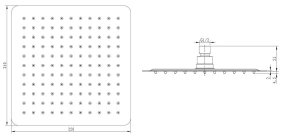 Pălărie de duș Sapho SLIM 25x25 cm oțel inoxidabil lustruit