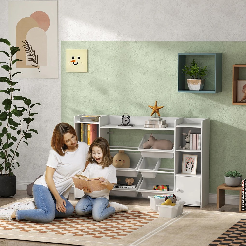 AIYAPLAY Dulap pentru jucării pentru copii cu 8 recipiente detașabile și dulapuri, 140x30x90 cm, alb | Aosom Romania