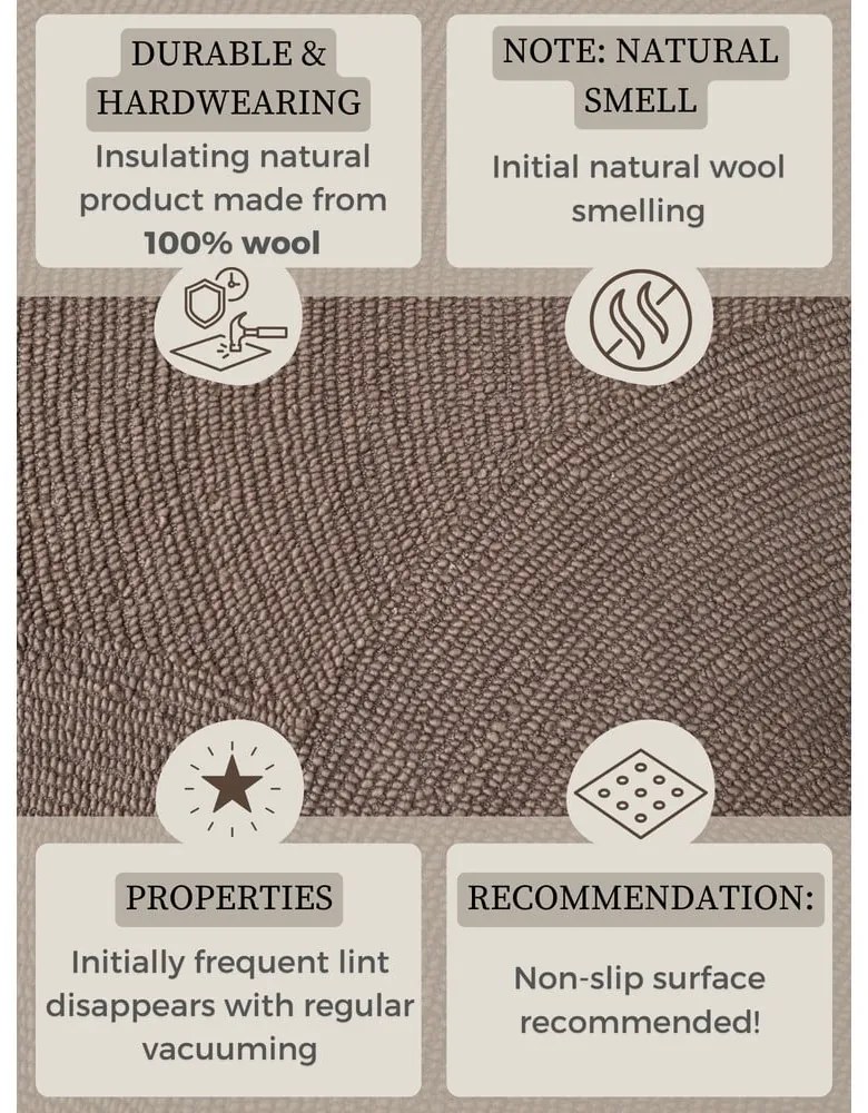 Covor taupe țesut manual din lână 80x150 cm Eleni Taupe – Hanse Home