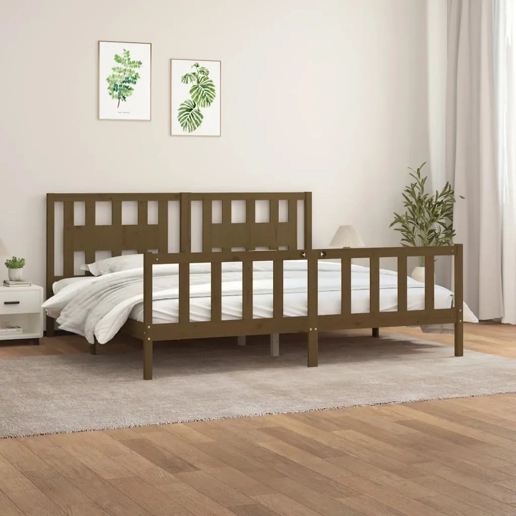 3188189 vidaXL Cadru de pat cu tăblie, maro miere 200x200 cm, lemn masiv pin