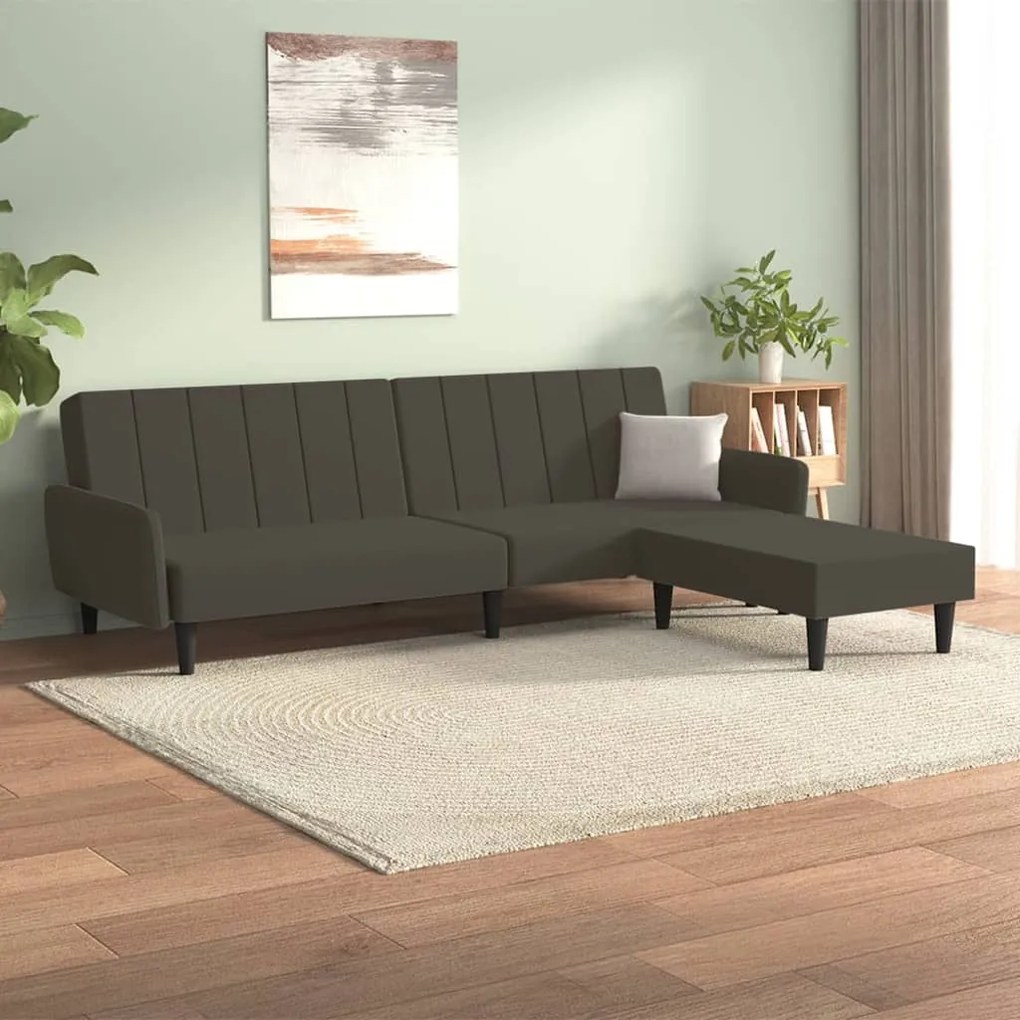 3080721 vidaXL Canapea extensibilă 2 locuri, cu taburet, gri închis, catifea