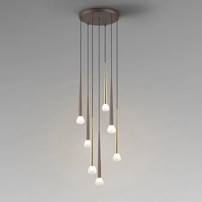 Lustra cu 7 pendule design modern Komet auriu/ cafeniu
