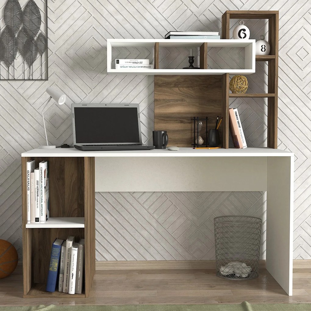 Masă PC Carla (Alb + Nuc). Promo -18%. 1071669
