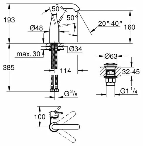 Baterie lavoar Grohe Essence New M cu ventil Push-Open crom