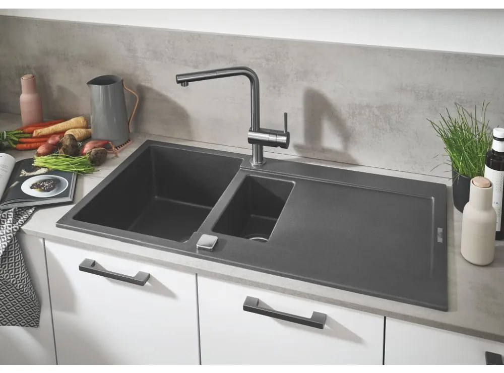 Baterie chiuveta bucatarie cu dus extractibil Grohe Minta antracit periat Hard Graphite