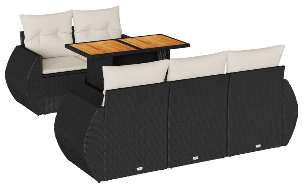 3327213 vidaXL Set mobilier de grădină cu perne, 6 piese, negru, poliratan