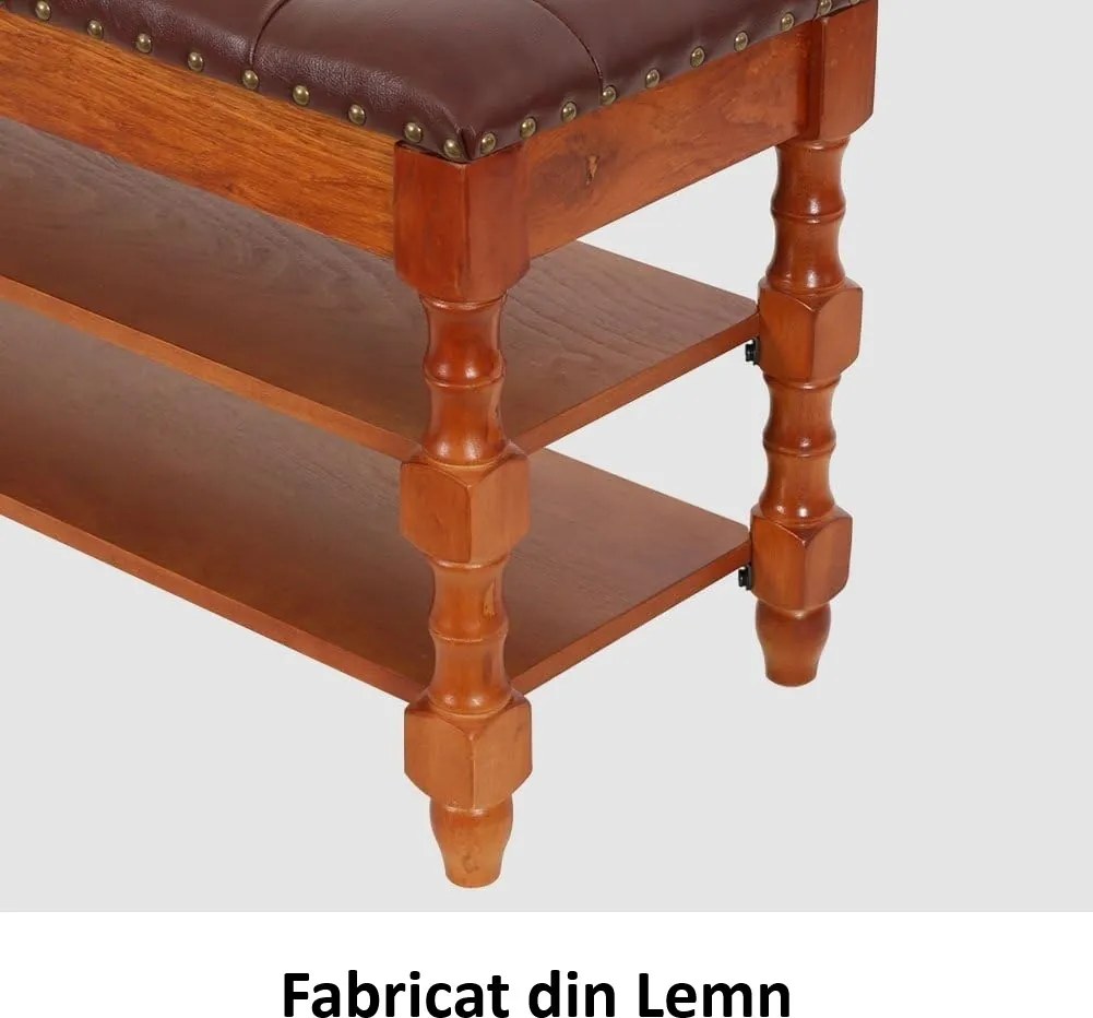 BAM17 - Bancuta hol, 100 cm, banca dormitor, bancheta lemn vopsit cu spatiu depozitare - Maro