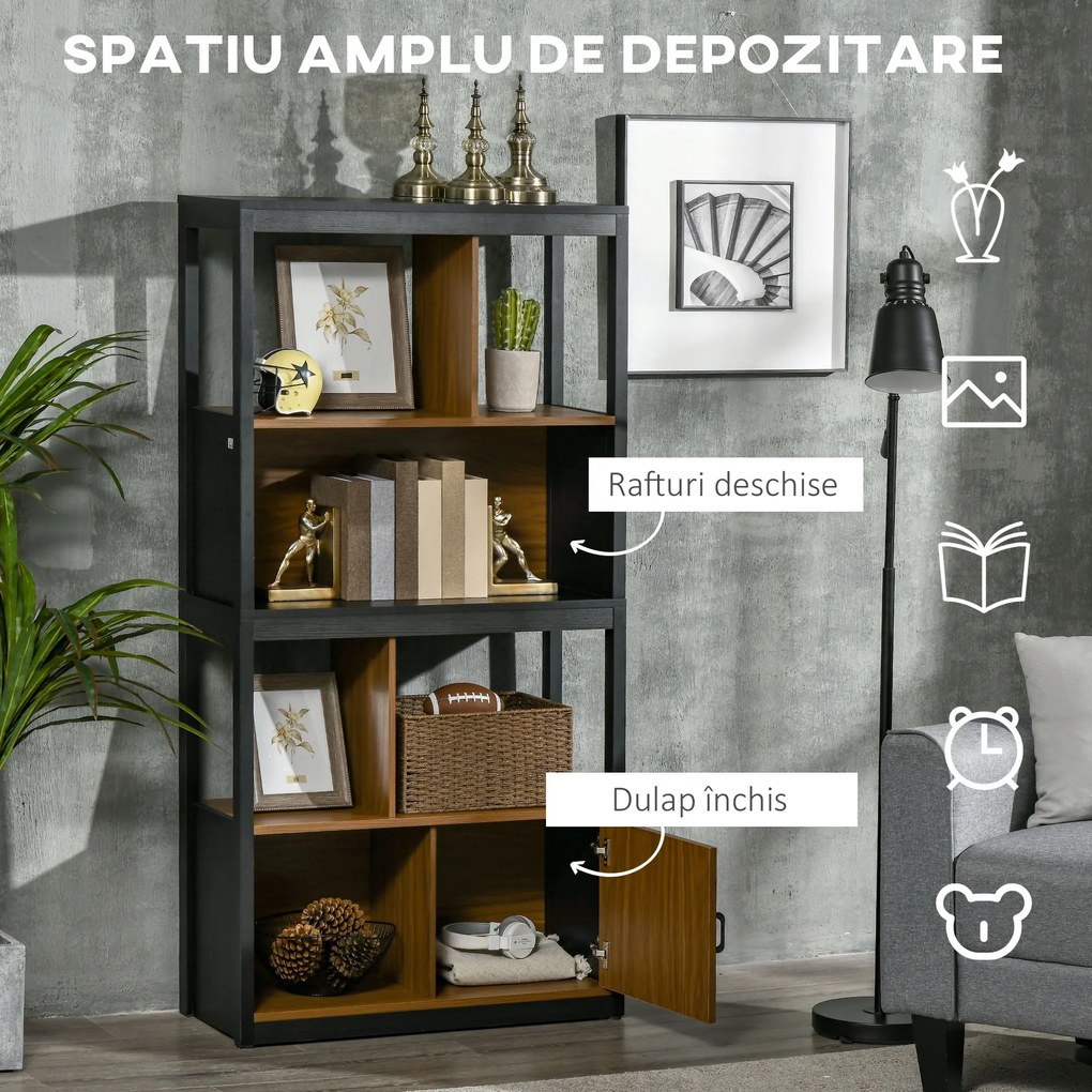 HOMCOM Biblioteca moderna cu 4 niveluri si rafturi de depozitare, nuc maro | Aosom Romania