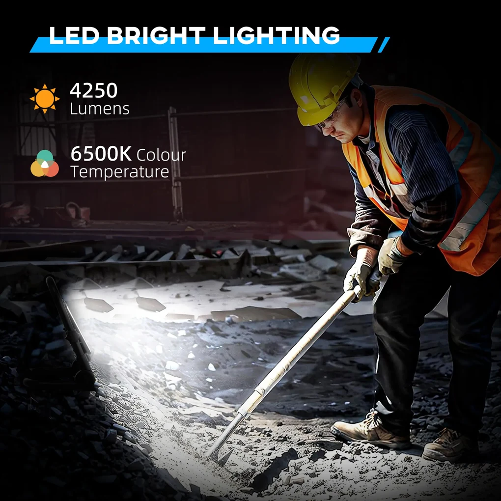 HOMCOM Lampă de Lucru LED, Portabilă și Rezistentă la Intemperii, 25,5x16x25,5 cm, Negru | Aosom Romania