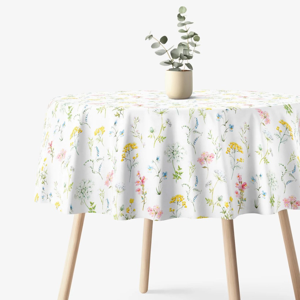 Goldea față de masă 100% bumbac deluxe - primăvară înflorită - rotundă Ø 140 cm