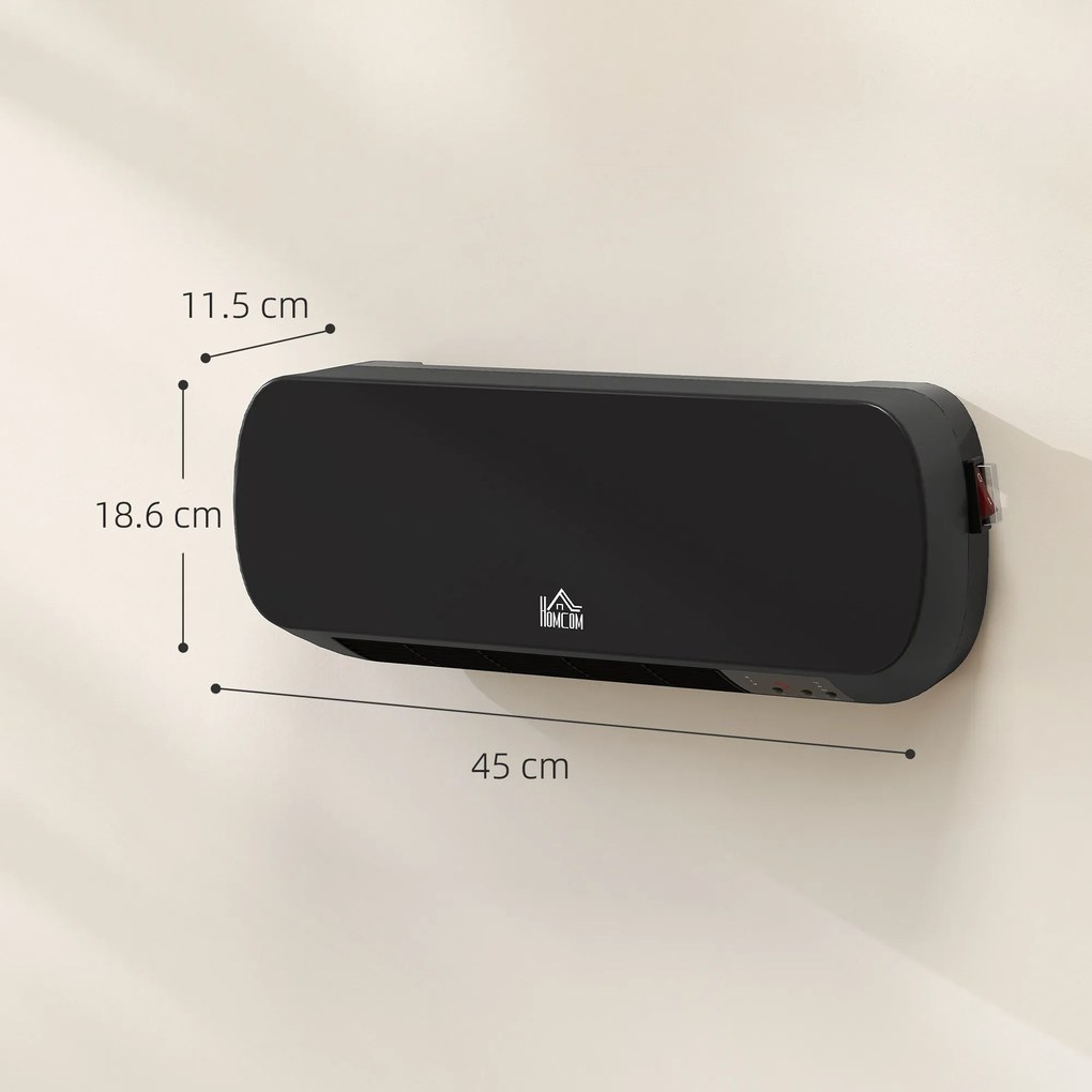 HOMCOM Aerotermă Electrică de Perete cu Telecomandă și Timer 12h, Negru | Aosom Romania