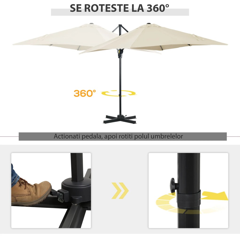 Outsunny Umbrelă de Gradină cu Manivelă cu Rotație 360°, Parasolar Reglabil, 245x245x245 cm, Crem | Aosom Romania